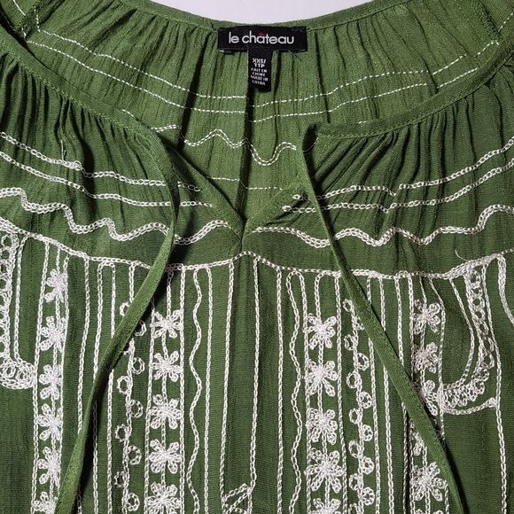 le chateau Green Embroidered Blouse, Size XXS - Picture 8 of 9